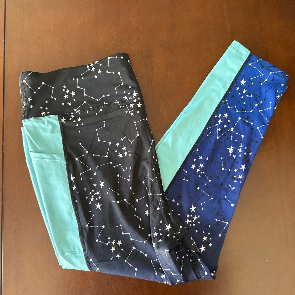LuLaRoe Rise Constellation Leggings - Black, Blue, and Teal
